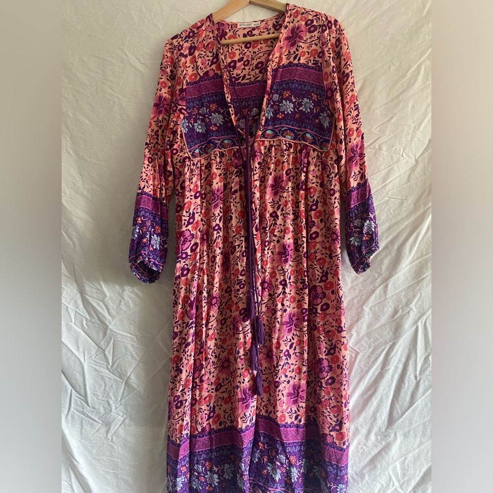 Boho Floral Pink and Purple Midi /Maxi Dress